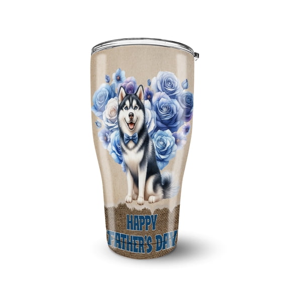 Siberian Husky Proud Dad Happy Father's Day 30oz Stainless Steel Tumbler Insulated Cup with Lid Husky Dog Lover Gifts - 02008