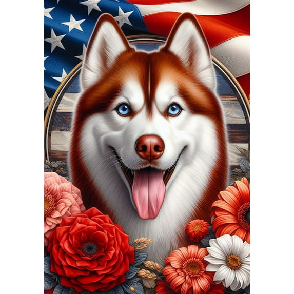 Siberian Husky Red - Best of Breed DCR Patriotic I House Flag