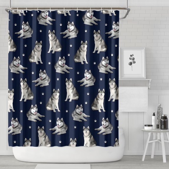 Siberian Husky Shower Curtain 72x84in ,Bathroom Decorative Shower Curtains Set with 12 Hooks,Modern Waterproof Washable Shower Curtain