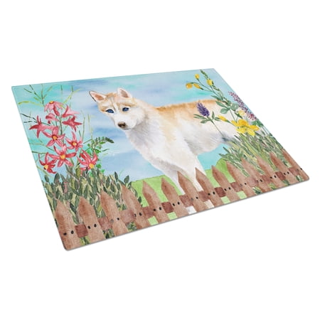 Siberian Husky Spring Glass Cutting Board Large