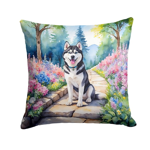 Siberian Husky Spring Path Throw Pillow 18 in x 18 in