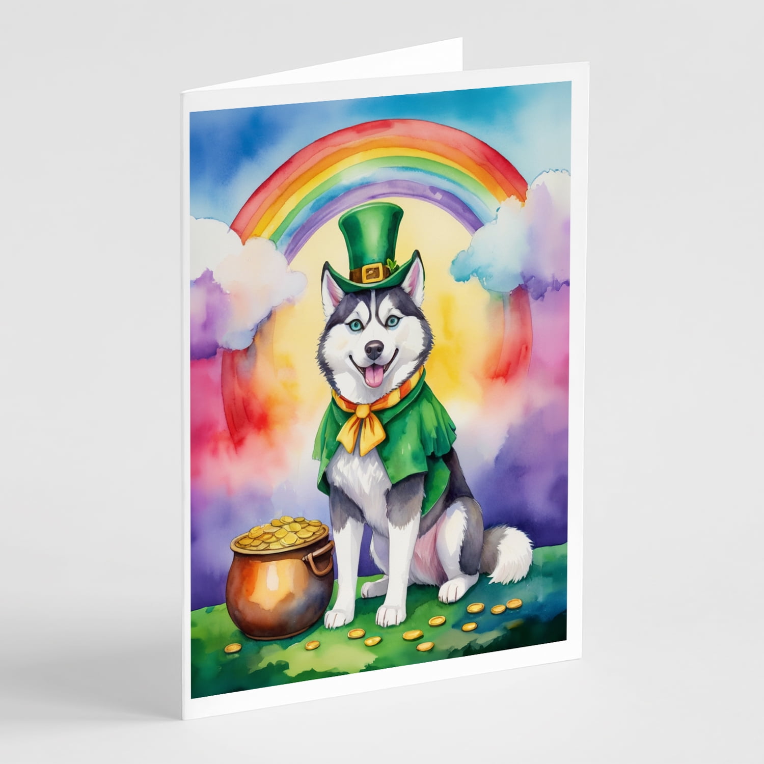 Siberian Husky St Patrick's Day Greeting Cards Pack of 8 7 in x 5 in