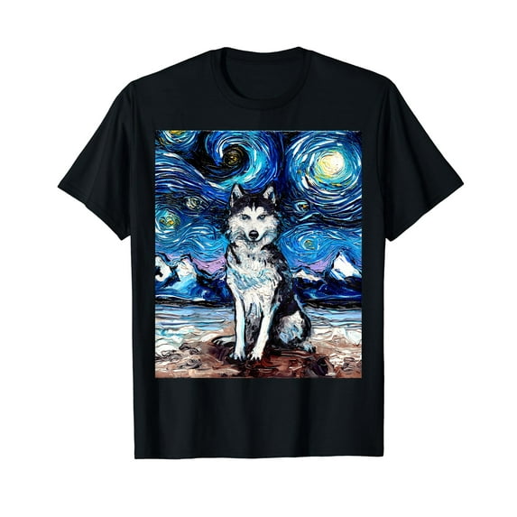 Siberian Husky Starry Night Dog Lover Art by Aja T-Shirt