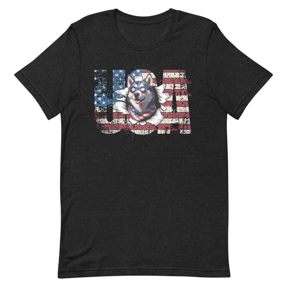 Siberian Husky Terrier 4th July Memorial Day USA (Black Heather, 3XL)
