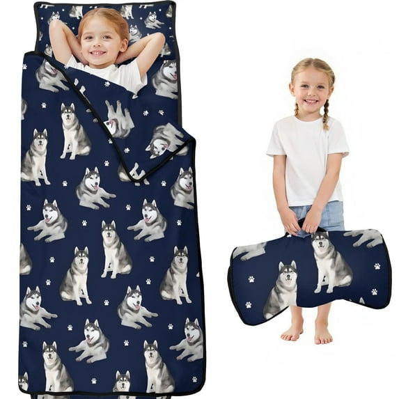 Siberian Husky Toddler Nap Mats for Kids Preschool,Sleeping Mat Bag or Kids,Toddler Sleeping Bag,Toddler Nap Mat or Daycare
