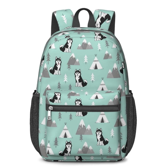 Siberian Husky and Mountains 17" School Backpacks for Teens,Waterproof Oxford Fabric,S-Shape Padded Straps for School,Travel,Hiking,Camping