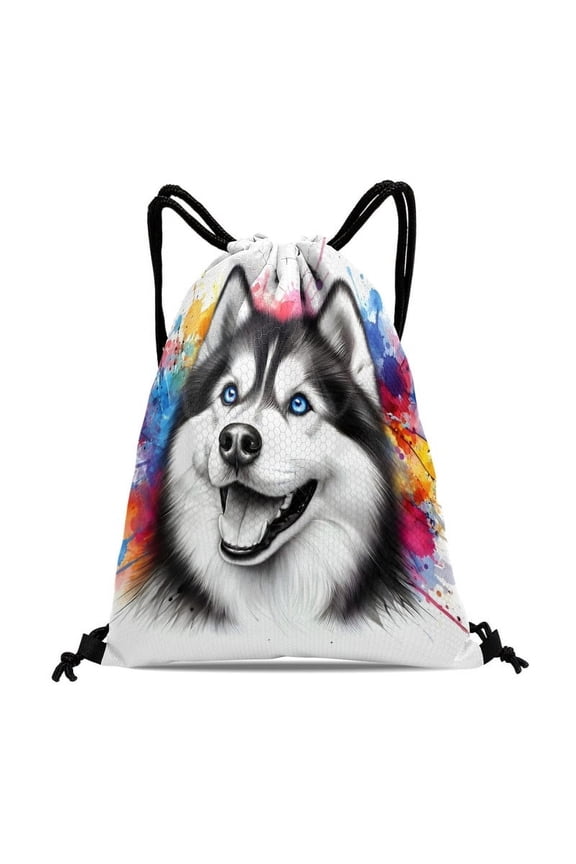 Siberian Husky pattern with drawstring pocket 15.7 * 17.7 inches comfortable fabric fashionable and practical showcasing style