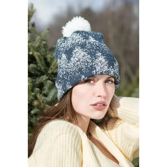 Aria the Fox Acrylic Casual Beanie, Green, Modern Pine Tree Design