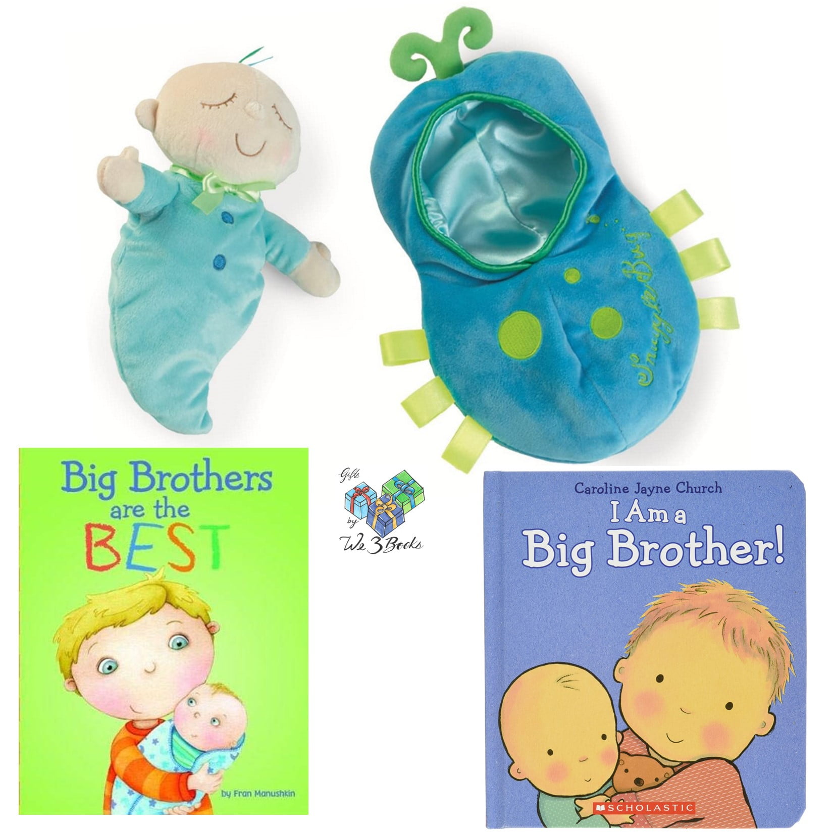 Sibling Gift - I Am a Big Brother and Big Brothers are The Best Hardcovers, Snuggle Pod First Baby Doll and Gift/Book Bag (Educational for Being Promoted to Big Brother with New Baby)