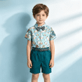 thumbnail image 1 of Sibling Matching Floral Print Peter Pan Collar Girl Dress Kids Short Sleeve Floral Dress Matching Boy Plaid Suspender Outfit Sets, 1 of 8