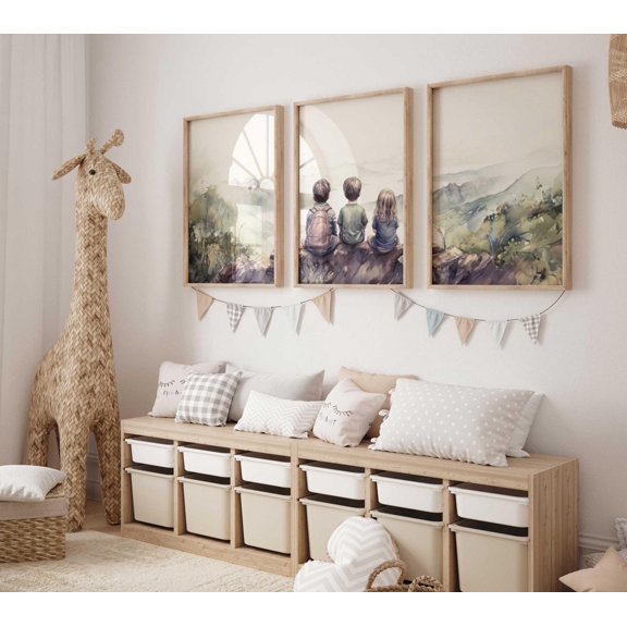 Sibling Print Three Siblings Print Portrait Adventure Nursery Boy Girl Art Shared Room Set 3 Unframed Paper Print 16x24