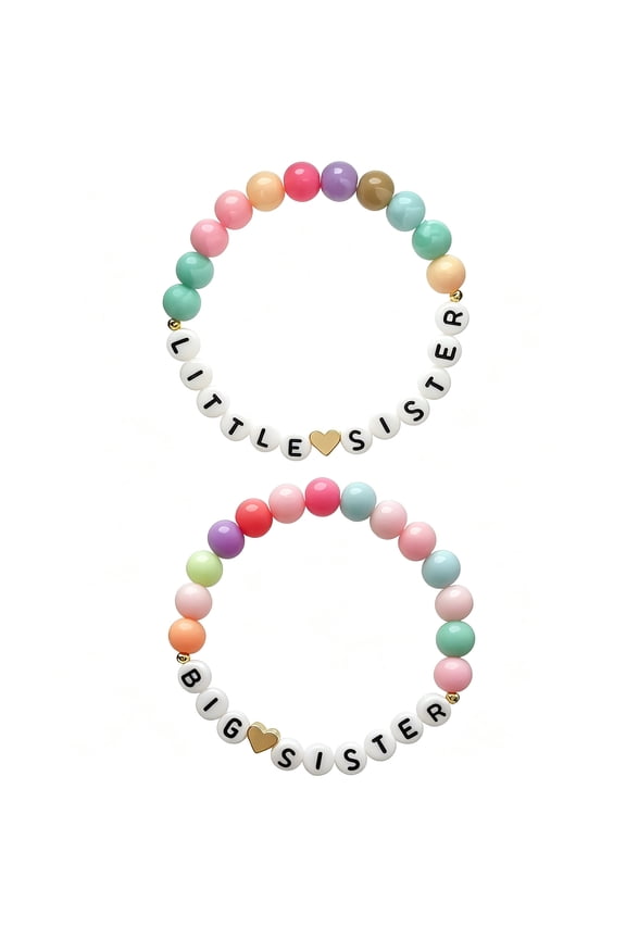 Sibling Themed Beaded Stretch Bracelet for Women, Acrylic Elastic Sister Matching Jewelry, Delicate Friendship Bracelet Gifts for Birthday & Sister Celebrations