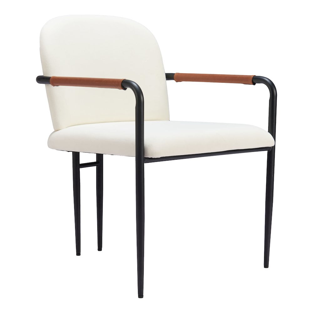 White Upholstered Leather Arm Chair with Metal Frame