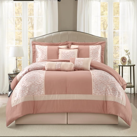 Sibyl 7 Piece Comforter Set, King, Blush