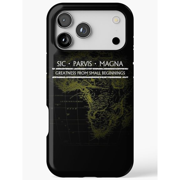 Sic Parvis Magna Antique World Map Black and Olive Tough iPhone Case, Polycarbonate and TPU