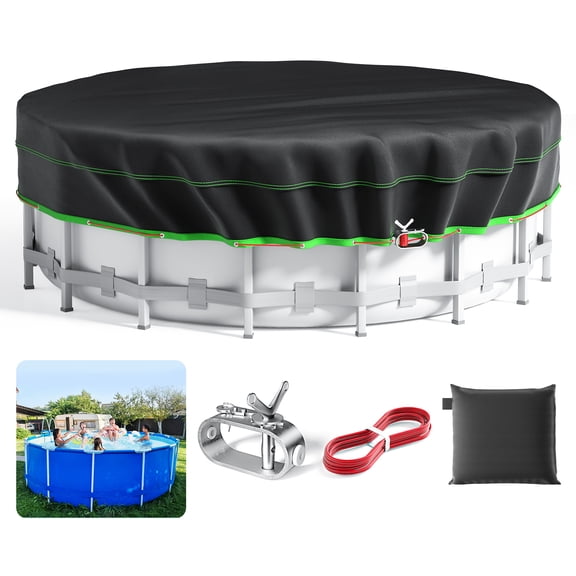 Sicabi 18 Ft Round Pool Cover, 420D Oxford Above Ground Pool Cover with Winch