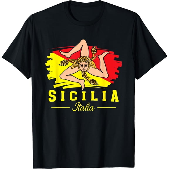 Sicilia Italia | Flag Of Sicily | Proud Italian Sicilian T-ShirtMen's and women's gift, black and white T-shirt, size: Extra large S-4XL