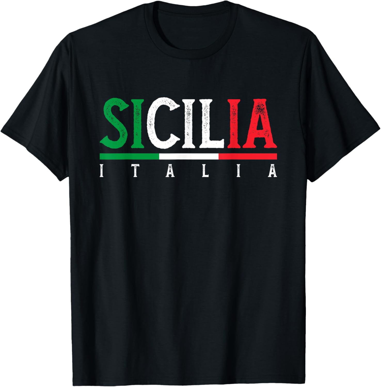 T-shirt Sicilia Italia Noir – Coton, Manches Courtes, Neuf Avec étiquettes