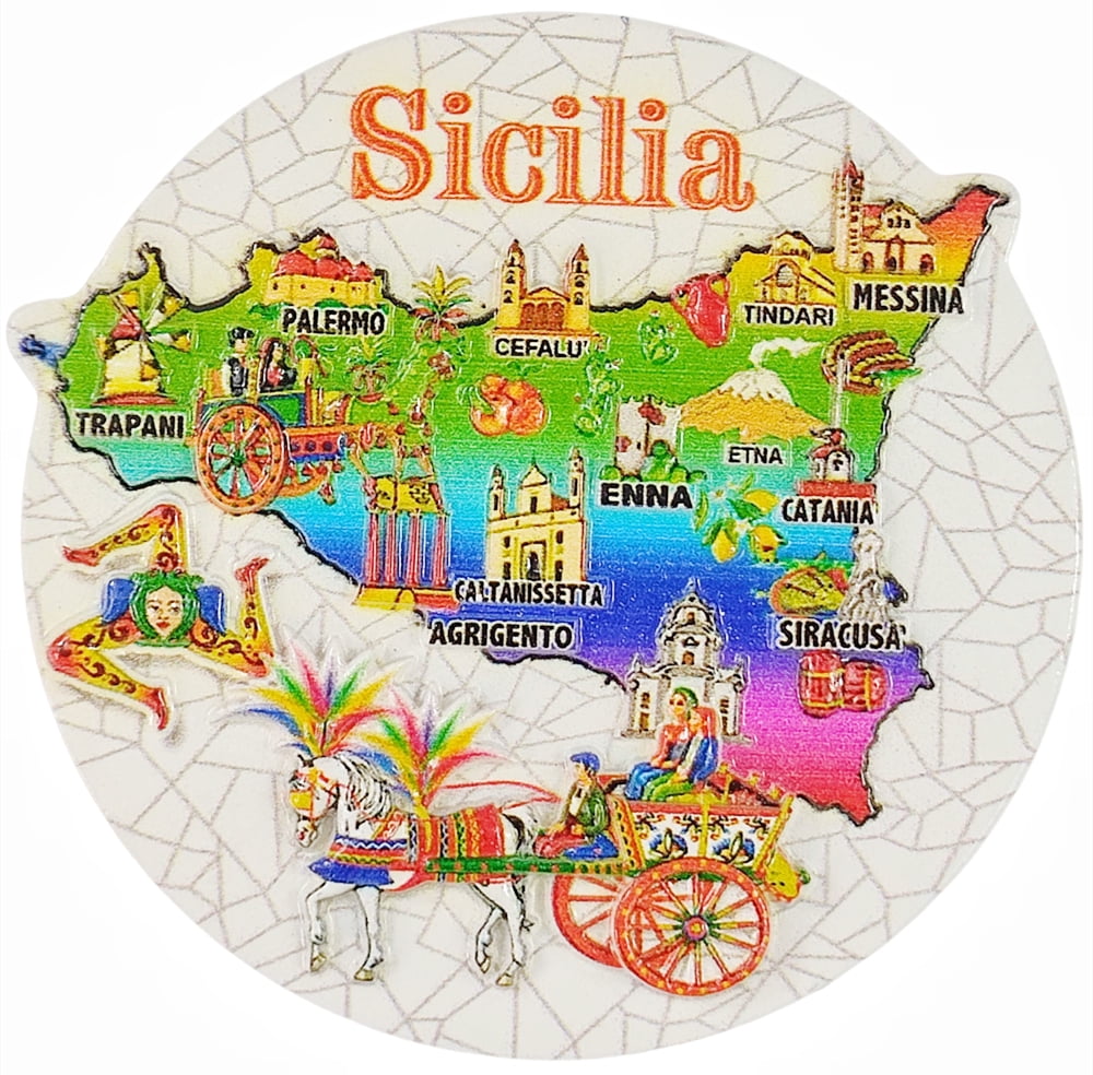 Sicily Italy 3D Fridge Magnet - Handmade Resin Souvenir Gift, Sicilian Travel Decoration For Home & Kitchen