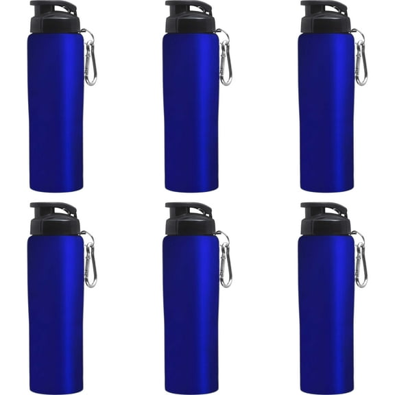 Sicilia Stainless Steel Sports Bottles 27 oz. Set of 6, Bulk Pack - Non Insulated, Great for Gym, Hiking, Cycling, School - Blue