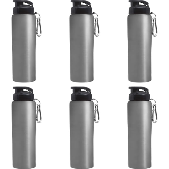 Sicilia Stainless Steel Sports Bottles 27 oz. Set of 6, Bulk Pack - Non Insulated, Great for Gym, Hiking, Cycling, School - Silver