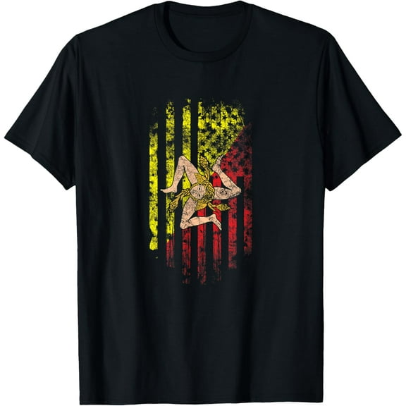 Sicilian American Flag T-Shirt - Sicily ShirtMen's and women's gift, black and white T-shirt, size: Extra large S-4XL