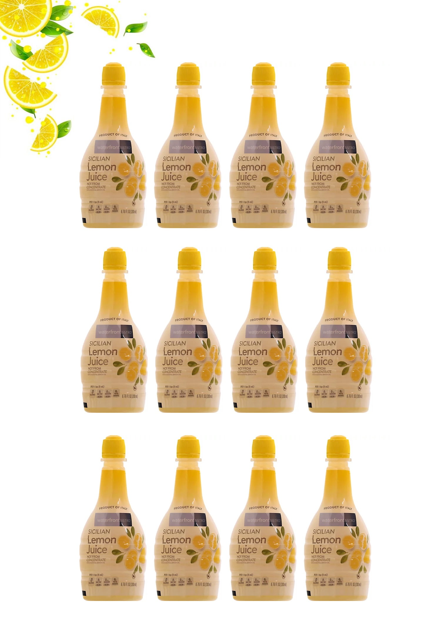 Sicilian Lemon Juice Not from Concentrate with Essential Lemon Oil ( Product of Italy ) 12 Squeeze Bottles Type, Net Wt. 6.76 Fl Oz (200mL)