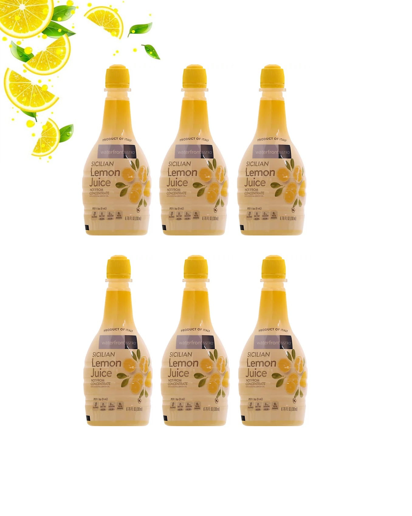 Sicilian Lemon Juice Not from Concentrate with Essentials Lemon Oil Six (6) Squeeze Bottle Net Wt. 6.76 Fl Oz (200mL)