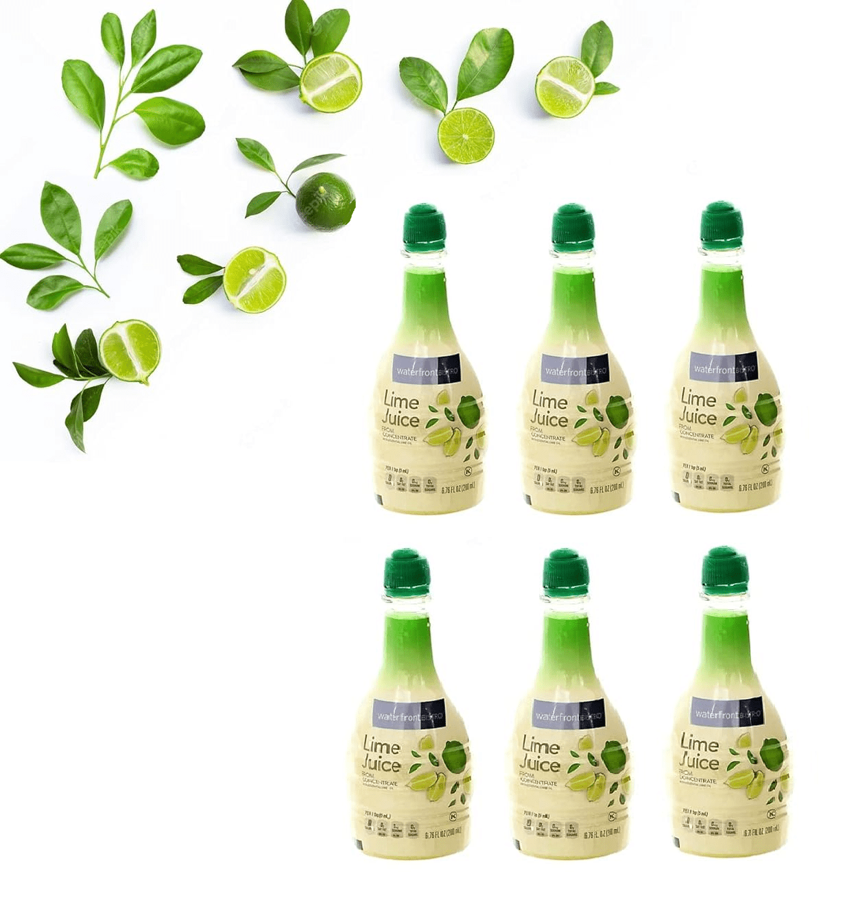 Sicilian Lime Juice with Essential Lime Oil in Squeeze Bottles, Six (6) Bottles 6.76 Fl.Oz. (200mL.)
