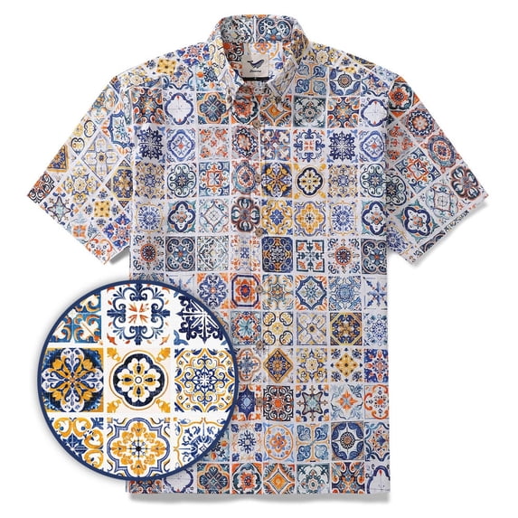 Sicilian Shirt Summer Hawaiian Shirt For Men Colorful Button-down Short Sleeve 100% Cotton Vintage Shirt Mediterranean Passion