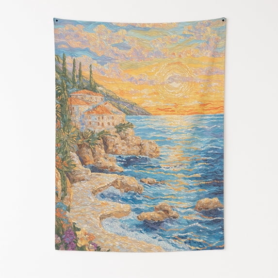 Sicilian Sunset Bliss Wall Tapestry for Bedroom by DC | Italian-Inspired Tapestry Wall Hanging & Aesthetic Decor for Dorm, Living Room, Picnic & Home | 36"x48"