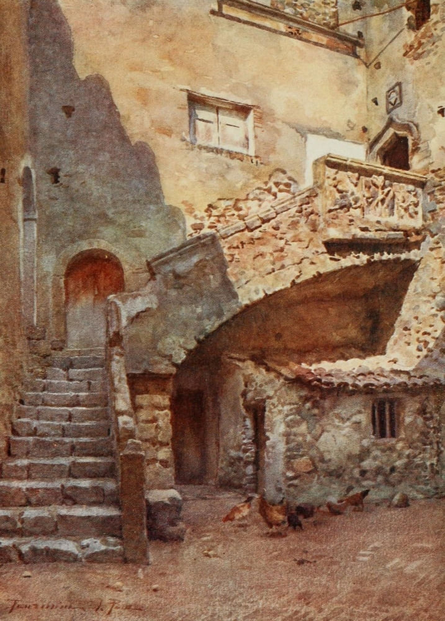 Sicily 1911 Cortile Palazzo Corvala Canvas Art - Alberto Pisa (24 x 36)
