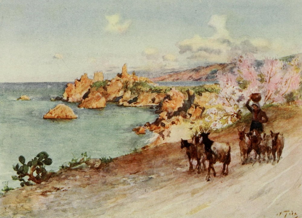 Sicily 1911 La Caldura Cefalu Canvas Art - Alberto Pisa (18 x 24)