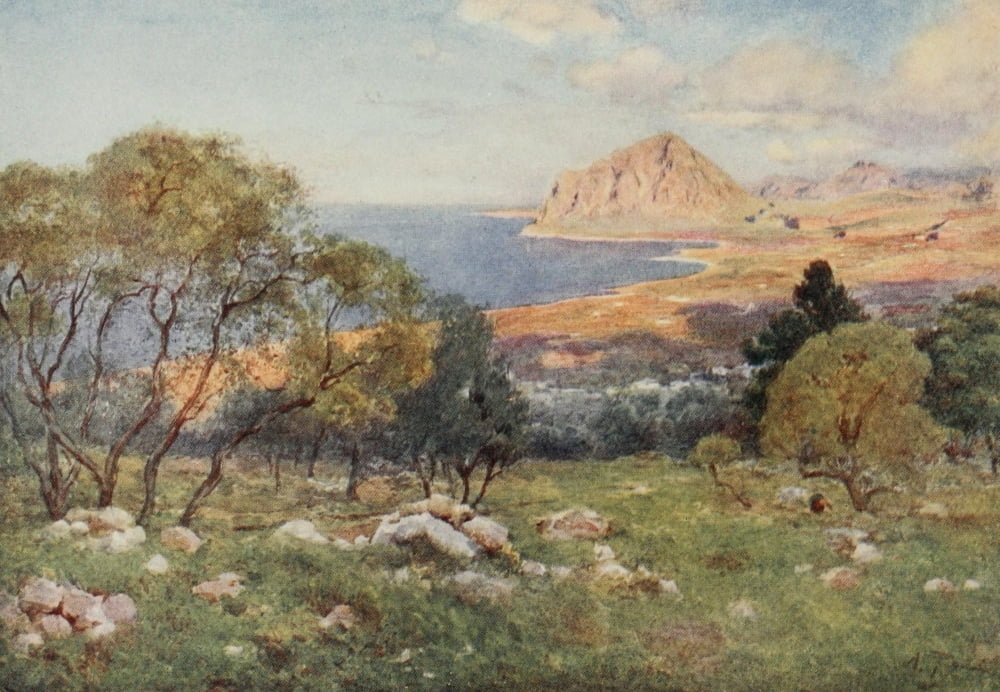 Sicily 1911 Monte Cofano from Trapani Canvas Art - Alberto Pisa (18 x 24)