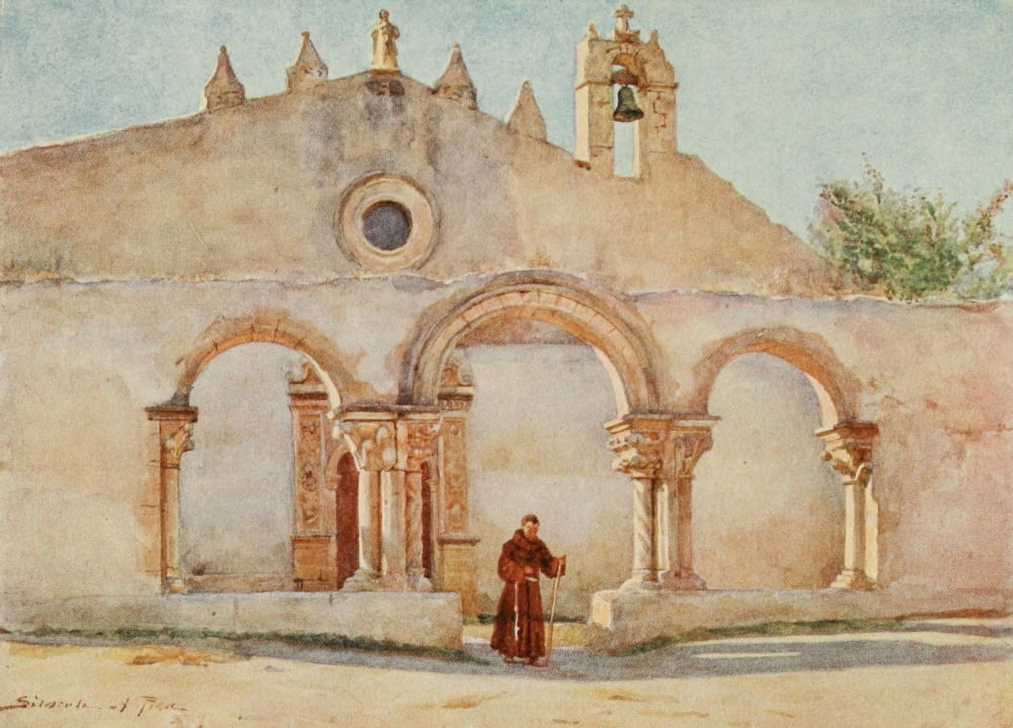 Sicily 1911 Porch of S Giovanni Canvas Art - Alberto Pisa (24 x 36)