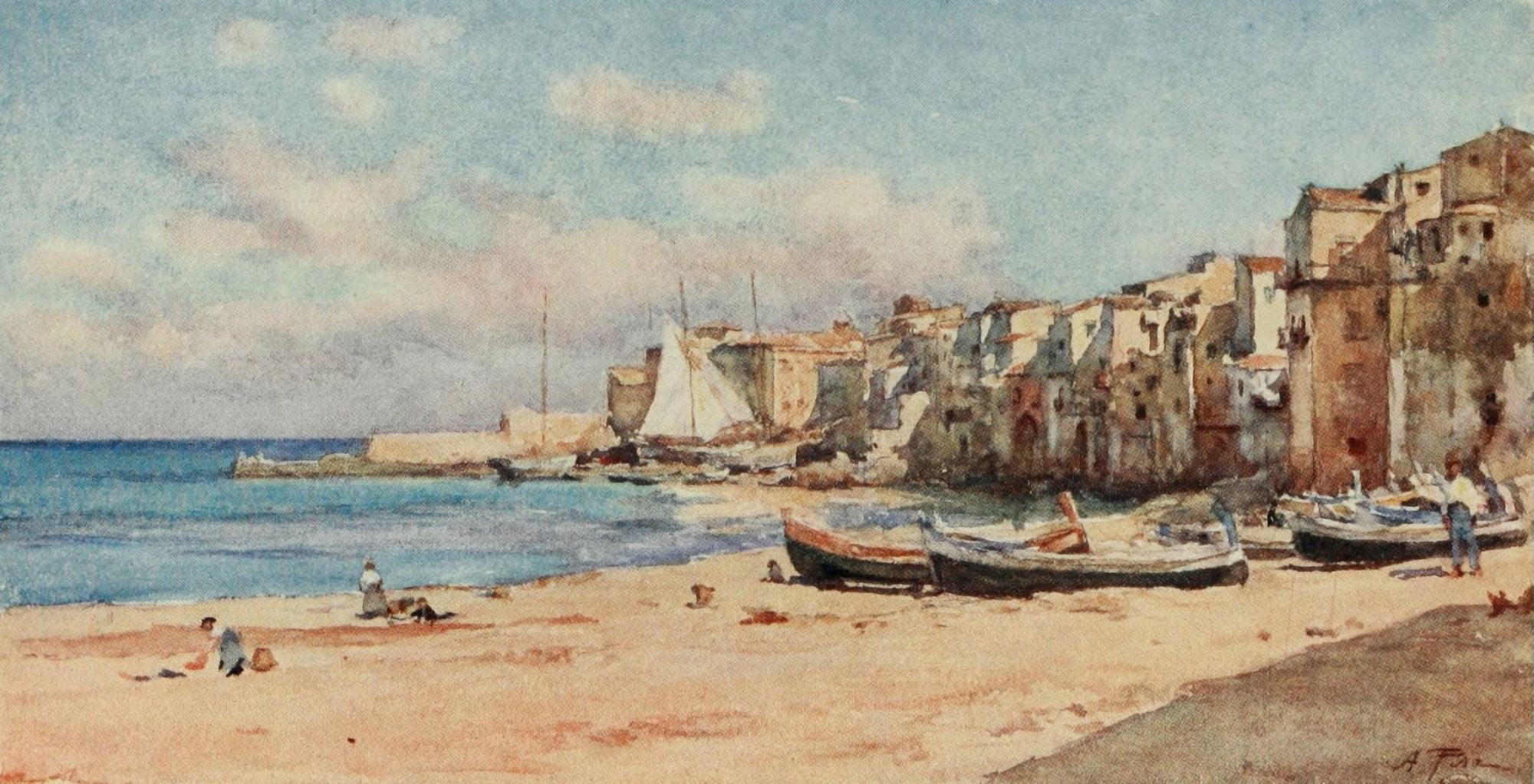 Sicily 1911 Port of Cefalu Canvas Art - Alberto Pisa (18 x 24)