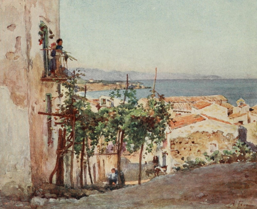 Sicily 1911 Street in Cefalu Canvas Art - Alberto Pisa (18 x 24)