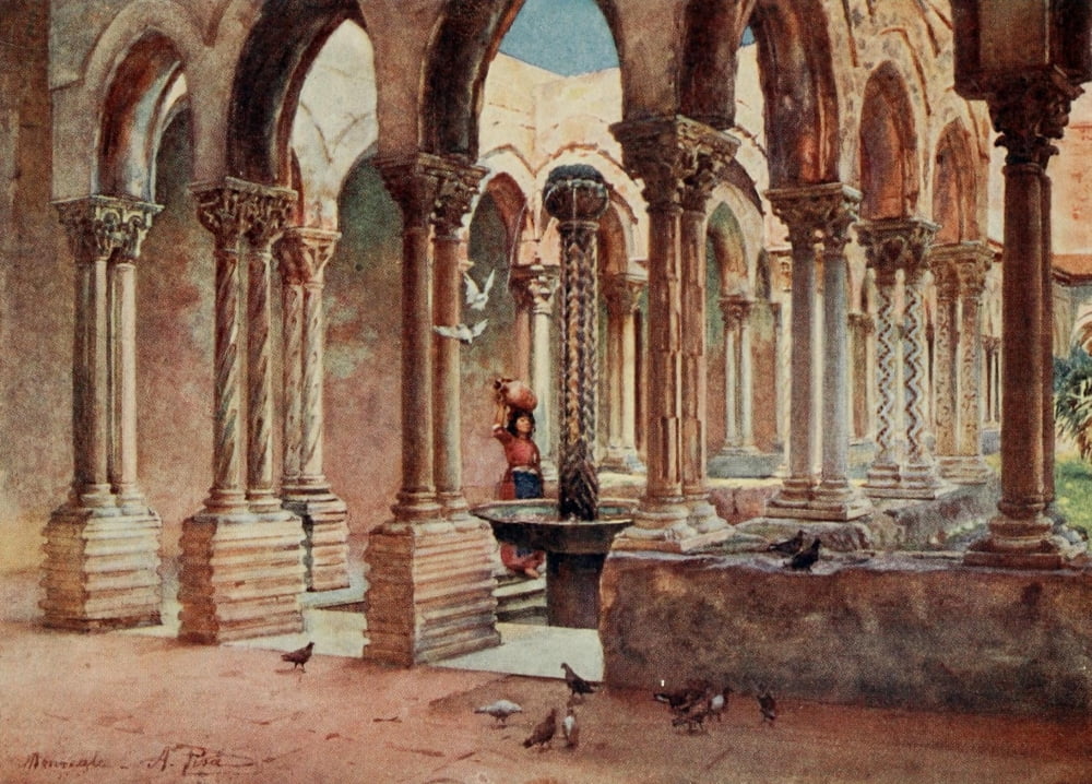 Sicily 1911 The Cloisters Monreale Canvas Art - Alberto Pisa (18 x 24)