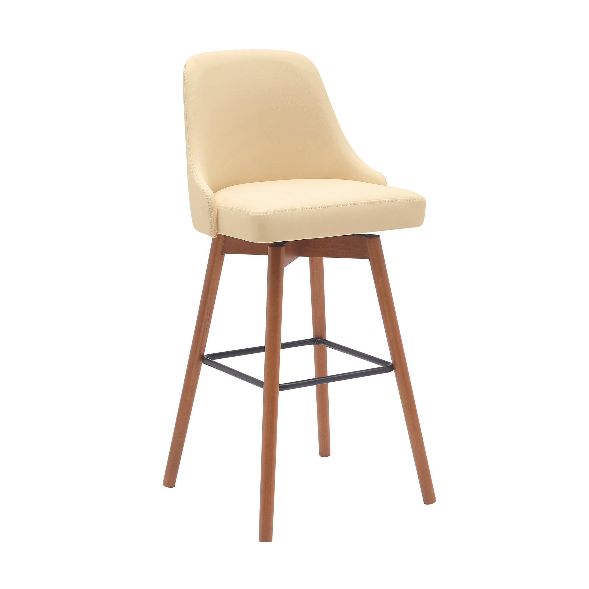 Sicily 30" Cream Faux Leather Walnut Wood Swivel Bar Stool