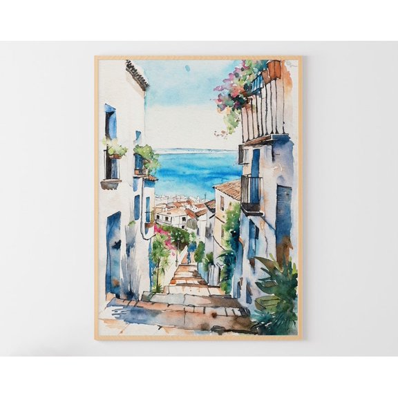 Sicily Coastal Street : Italian Art Poster, Unframed Canvas Size 16x24