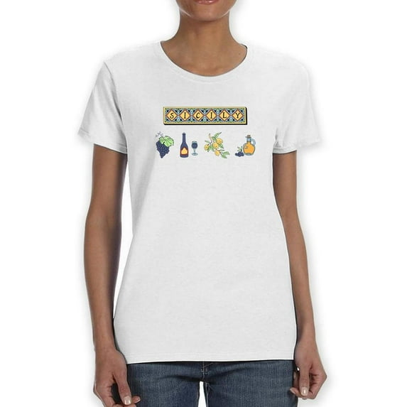 Sicily Food And Culture Banner T-Shirt Women -Image by Shutterstock, Female Small