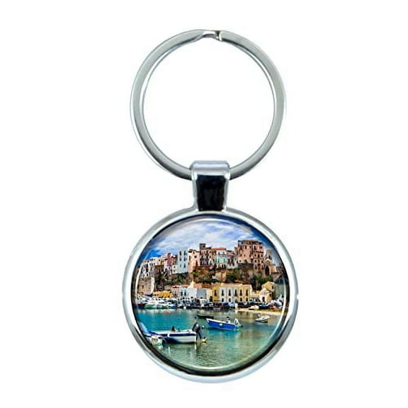 Sicily Italy Keychain with Epoxy Dome and Metal Keyring
