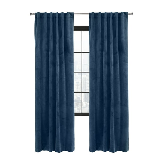 Sicily Room Darkening Velvet Dual Header Curtain Panel 50" x 108" in Dark Blue
