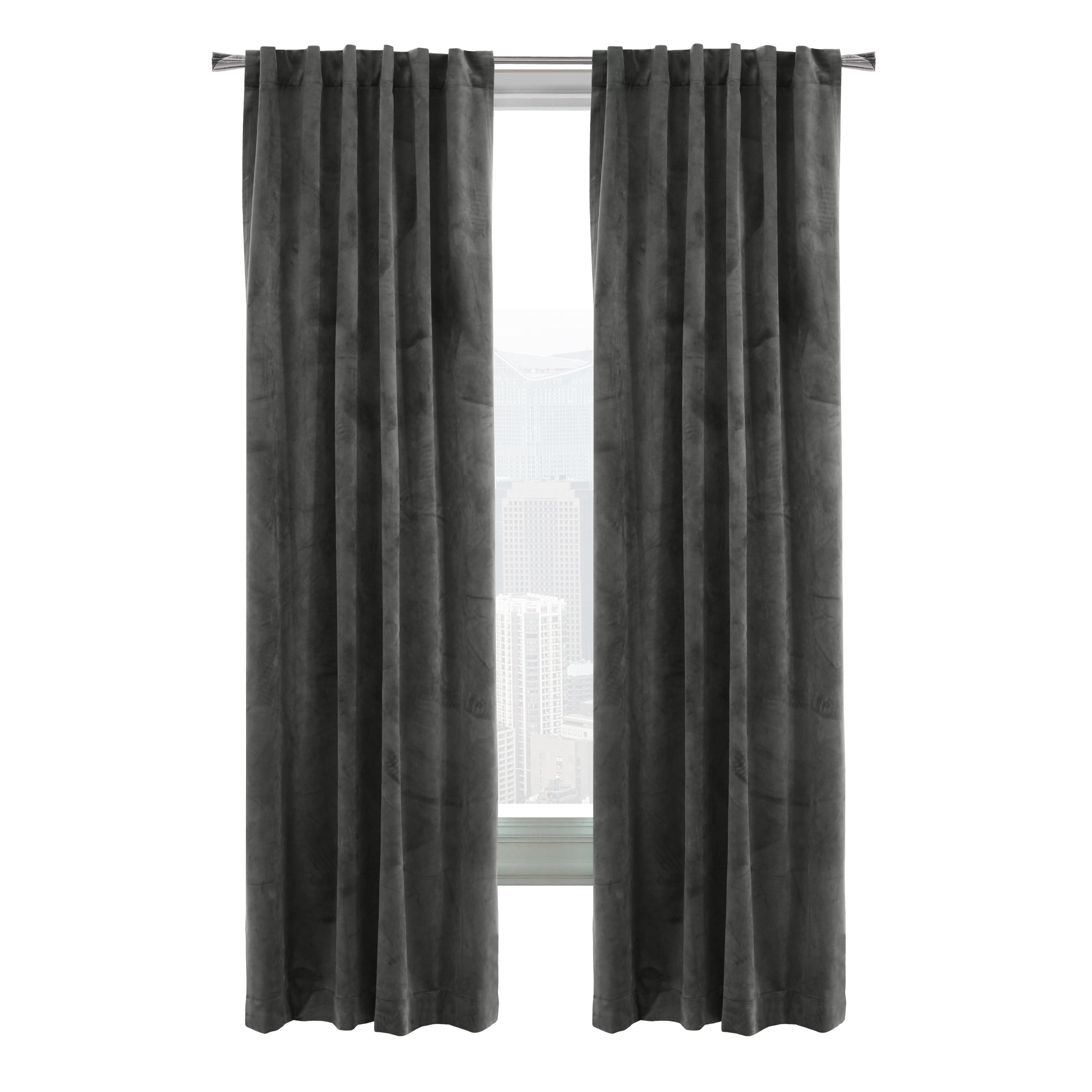 Sicily Room Darkening Velvet Dual Header Curtain Panel 50" x 95" in Charcoal