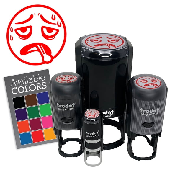 Sick Face Cold Sweat Thermometer Self-Inking Rubber Stamp for Stamping Ink Stamper Crafting Planners - 1/2 Inch Mini - Black Ink