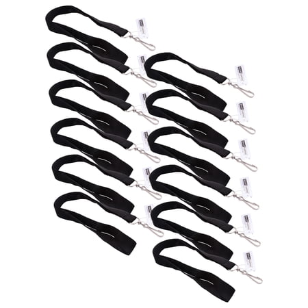 SICURIX Recycled PET Lanyard, Flat Style, J Hook, Black, Pack of 12