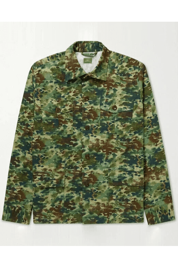 Camouflage Print Waxed Cotton Overshirt Jacket Coat Medium M
