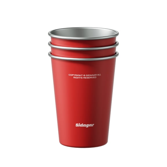 Sidagar 12 oz Stainless Steel Cups Metal Shatterproof Stackable Pint Drinking Glasses, 3 Pack Red