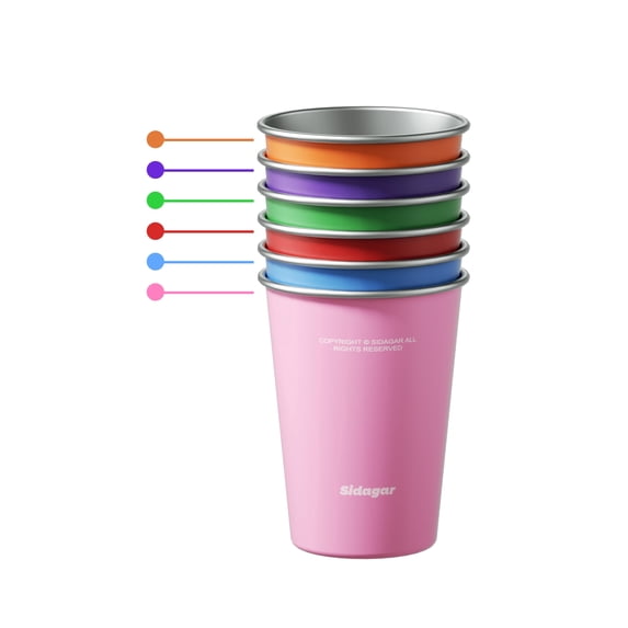 Sidagar 12 oz Stainless Steel Cups Metal Shatterproof Stackable Pint Drinking Glasses, 6 Pack Rainbow