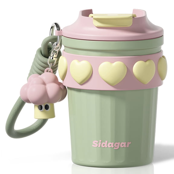 Sidagar 12 oz Stainless Steel Insulated Travel Coffee Mug, Leak-Resistant Lid, Green